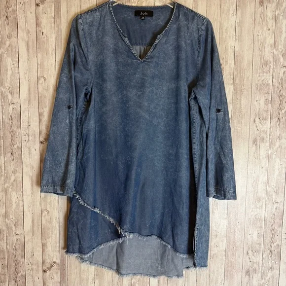 JOH Washed Indigo Blue Asymmetrical Tencel Tunic - Picture 1 of 5